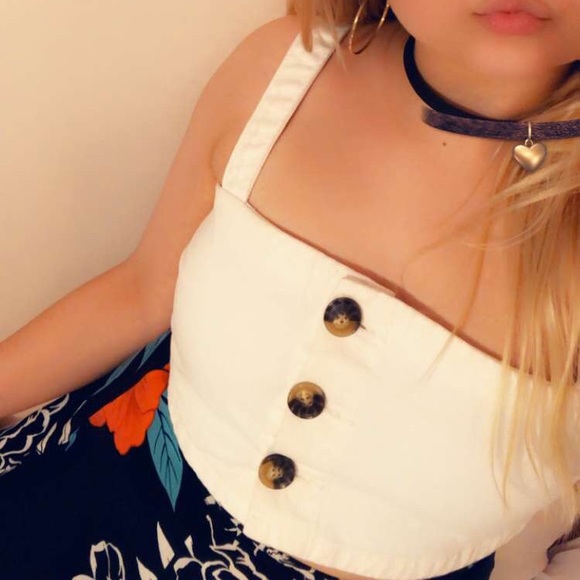 Topshop Moto White Denim Button Up Crop Bralette - Picture 3 of 5